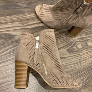 Tan Booties with wooden heel